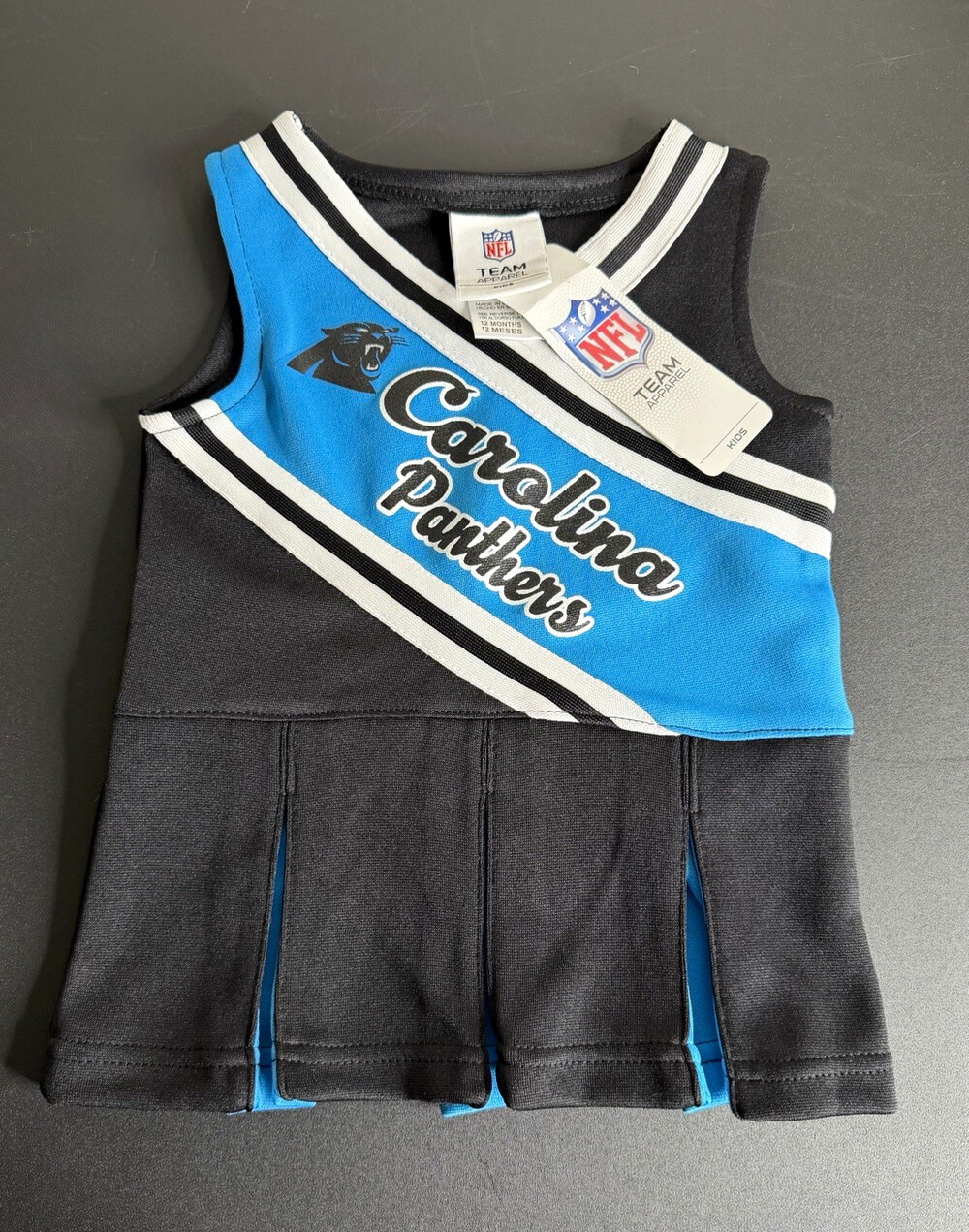 NFL Team Apparel Carolina Panthers Girls Cheerleader Dress 12 Months Black Blue